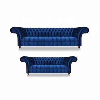Luxus Blau Sofas Set 2tlg Komplett Einrichtung Chesterfield Wohnzimmer Neu