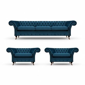 Luxus Blau Wohnzimmer Set Chesterfield Einrichtung Polstermöbel Sofas Textil