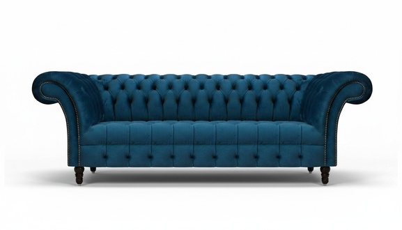 Luxus Blaue Chesterfield Textilcouch Wohnzimmer Polstermöbel 3-Sitzer
