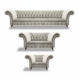 Luxus Design Sofa Set 3tlg Chesterfield Wohnzimmer Weiß Komplett Einrichtung