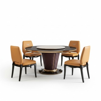 Luxus Designer Esszimmer mit Runden Esstisch & 6 x Lehn Stühle Metall