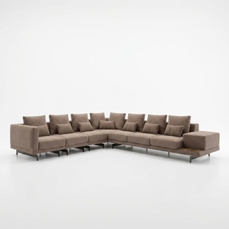 Luxus Designer Komplett Sofa Couch L-Form Einrichtung Holz Couchtisch