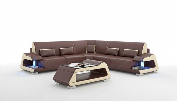 Luxus Ecksofa Ledersofa L Form Sofa Braun Eckgarnitur Wohnzimmer Sofas