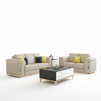 Luxus Edelstahl Leder Couch Polster Sitz 3+2+1 Set Garnitur Sofa