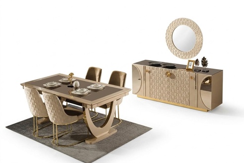 Luxus Esszimmer Set Essgarnitur Stuhlgruppe 7tlg. Set 4x Stuhl Tisch Sideboard