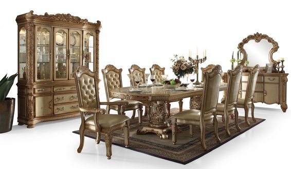 Luxus Esszimmer Set Garnitur Esstisch 8x Stühle Anrichte Essgruppe Gold