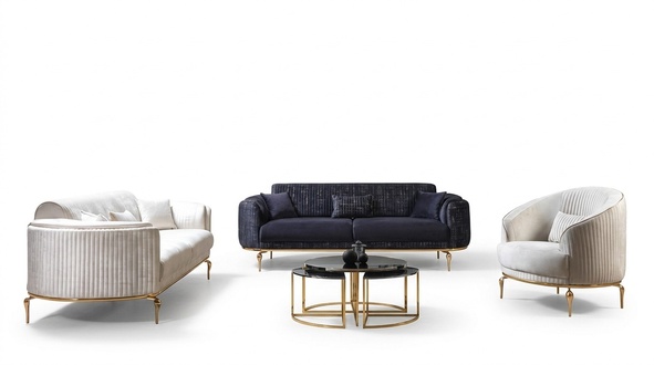 Luxus Garnitur Set Sofagarnitur 3+3+1 Sitz Holz Sofas Sessel Couch