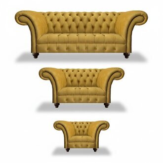Luxus Gelb Sofagarnitur 3tlg Wohnzimmer Textil Sitz Möbel Sofas Set Chesterfield