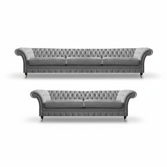 Luxus Grau Designer Sofas Komplett 2tlg Wohnzimmer Chesterfield 2x Sofas
