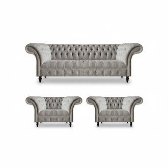 Luxus Grau Sofas Set 3tlg Sitzmöbel Wohnzimmer Polstermöbel Chesterfield