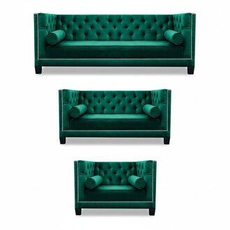 Luxus Grün Chesterfield Design Garnitur 3tlg Sofas Couch Wohnzimmer 3+2+1