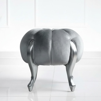 Luxus Hocker Fußhocker Polyester Wohnzimmer Sitz Stoff Grau Luxus Bank