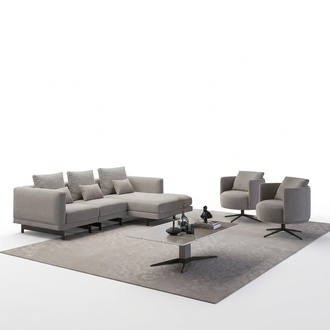 Luxus Komplett 4tlg Ecksofa L-Form Designer 2x Sessel Holz Couchtisch Neu