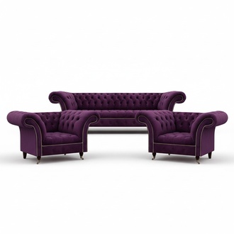 Luxus Möbel Sofagarnitur Couch Sofa Polster 3+1+1 Lila Textilsofa Garnitur