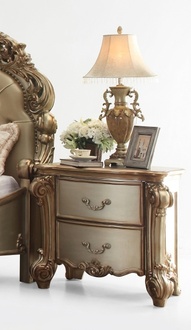 Luxus Nachttisch Beistellkommode mit 2 Schubladen Nachtschrank Beige Gold