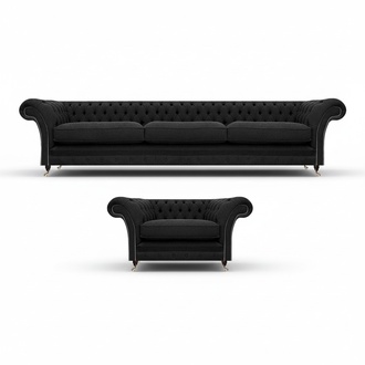 Luxus Polstermöbel Schwarz Sofa Dreisitze Couch Chesterfield Sessel Wohnzimmer