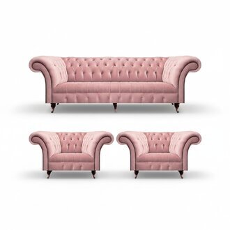 Luxus Rosa Design Modern Chesterfield Sofagarnitur 3tlg Polstermöbel