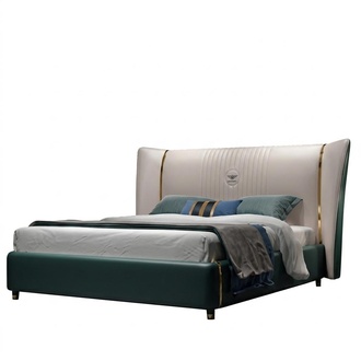 Luxus Schlafzimmer Doppelbett Bett 180/200x200cm Leder Metall Neu