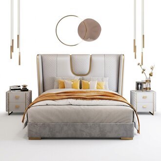 Luxus Schlafzimmer Doppelbett Bett 150/180x200cm Leder Metall Betten