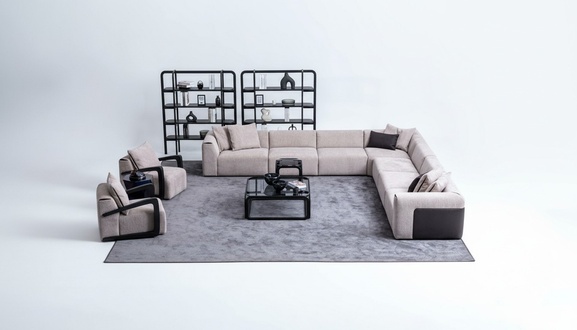 Luxus Sofa-Set Sitzgruppe Wohnlandschaft L-Form Sofa Sessel Textil Neu