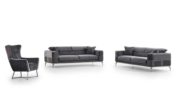 Luxus Sofagarnitur 331 Sitzer Wohnzimmer Set Grau Sofa Textil Möbel Neu