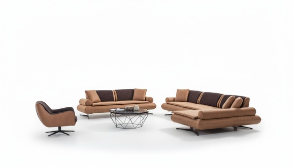 Luxus Sofagarnitur Ecksofa L-Form Zweisitzer Sessel Kunstleder Braun