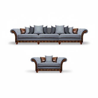 Luxus Stil Möbel Chesterfield Grau Sofagarnitur 2tlg Polster Couchen Wohnzimmer