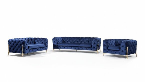Luxus Textil Stoff Sofa Couch Polster Sitz 3+1 Garnitur Chesterfield Garnituren