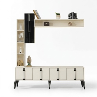 Luxus Wohnzimmer Set 4tlg TV Ständer Wohnwand Design Holzmöbel Wandregal