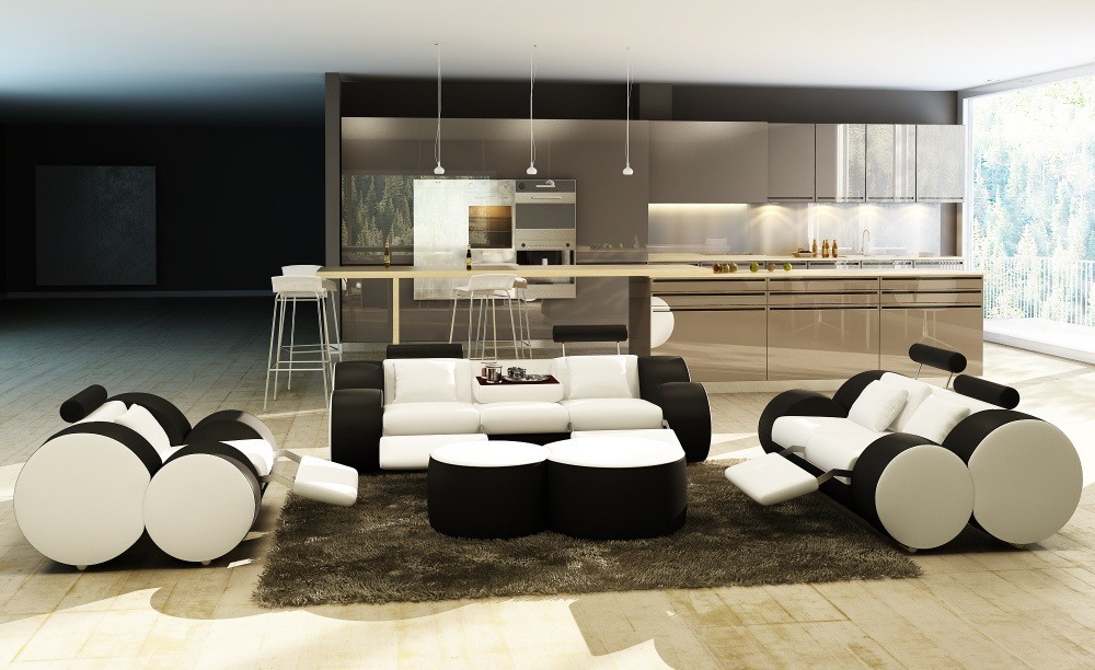 Ledersofa Sofagarnitur Madrid 3+2+1 Sitzer