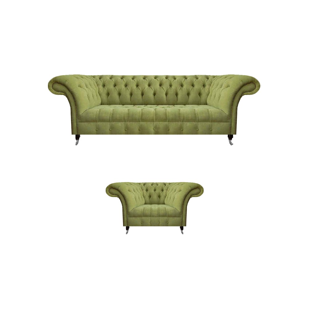 Hellgrüne Designer Couchgarnitur Wohnzimmer Dreisitzer 2x Sessel 3tlg
