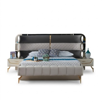 Modern Bett 2x Nachttische Modern Schlafzimmermöbel Holzgestell Design Möbel