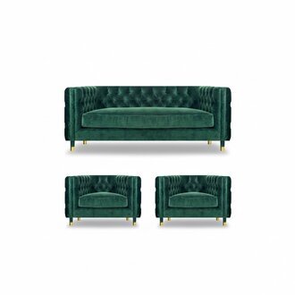 Modern Design Möbel Sofagarnitur Set 3tlg Textil Stoff Modern Chesterfield