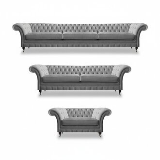 Modern Designer Möbel Set Grau Komplett 3tlg Luxus Chesterfield Sofagarnitur