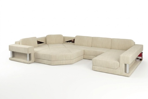 Modern Ecksofa mit USB Polster Design Sofa Textil Garnitur Wohnlandschaft Beige