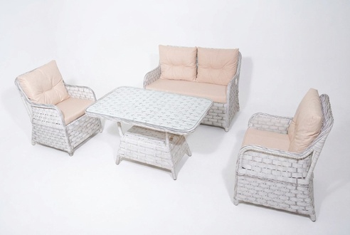 Modern Garten Möbel Set 4tlg. Designer 2-Sitzer 2x Polster Sessel Couchtisch