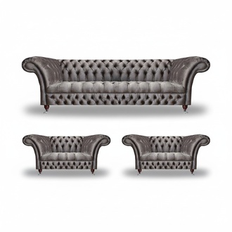 Modern Grau Chesterfield Sofagarnitur 3+1+1 Sitzer Luxuriöse Wohnzimmer