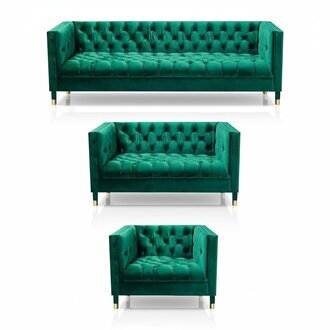 Modern Grün Garnitur Wohnzimmer 2x Sofas Couch Chesterfield Einrichtung