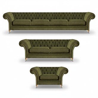 Modern Grün Komplett Polstermöbel Set 3tlg Sofagarnitur Design Chesterfield