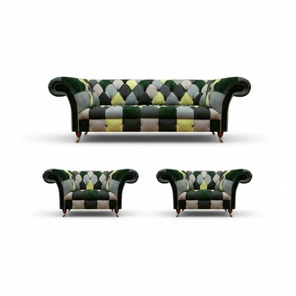Modern Mehrfarbig Sofa Set 3tlg Chesterfield Sitzmöbel Sessel Designer Möbel