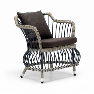 Modern Sessel 1 Sitzer Couch Polster Luxus Braun Rattan Design Terrasse