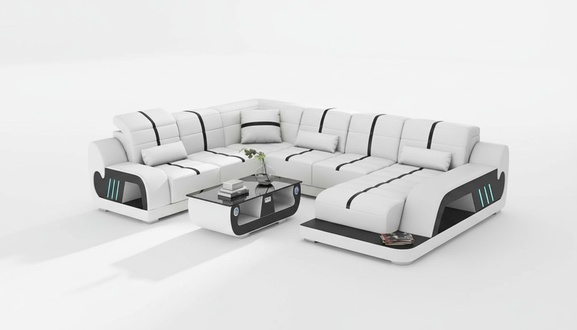 Modern Wohnlandschaft Sofa U Form Ecksofa Designersofa Weiß Kunstleder