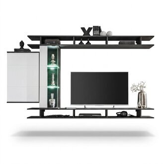Modern Wohnwand Grau Designer Wohnzimmer Möbel Holz Wandschrank