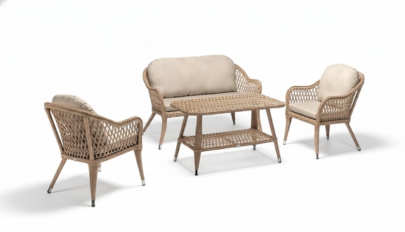 Moderne Beige Gartenmöbel Luxus Sofagarnitur Tisch Hochwertig Sessel Sitzgruppe