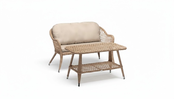 Moderne Beige Gartenmöbel Luxus Sofagarnitur Tisch Hochwertig Sitzgruppe