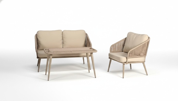 Moderne Beige Gartenmöbel Luxus Sofagarnitur Hochwertig Sessel Couchtisch
