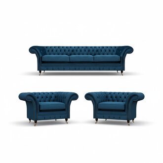 Moderne Chesterfield Blaue Sessel Luxuriöser Dreisitzer Wohnzimmer Möbel