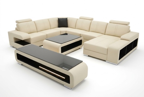 Moderne Eckcouch Wohnlandschaft Couch Tisch Sideboard Sofa USB Eckgarnitur 3tlg.