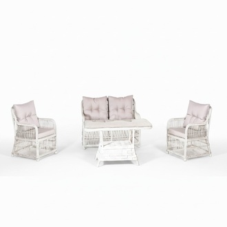 Moderne Gartenmöbel 4tlg. Tisch Sessel Hocker Veranda Sofa Garnitur