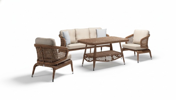 Moderne Gartenmöbel Luxus Sofagarnitur ofa 3 Sitzer 2x Sessel Couchtisch Braun